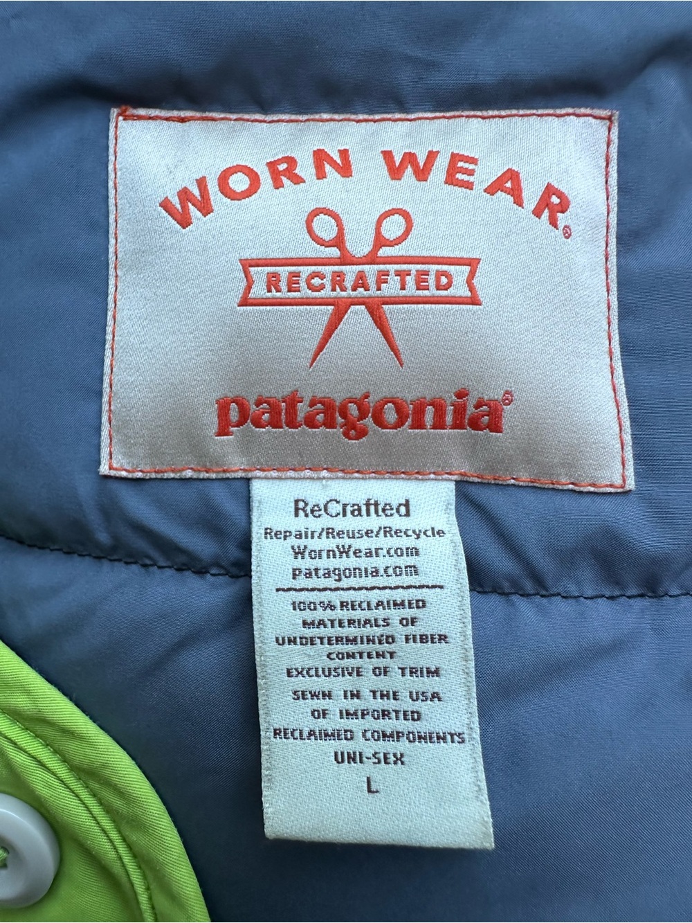 Patagonia Worn Wear ReCrafted Down Puffer Jacket Size L Unisex Multicolor (A49) - Picture 8 of 9